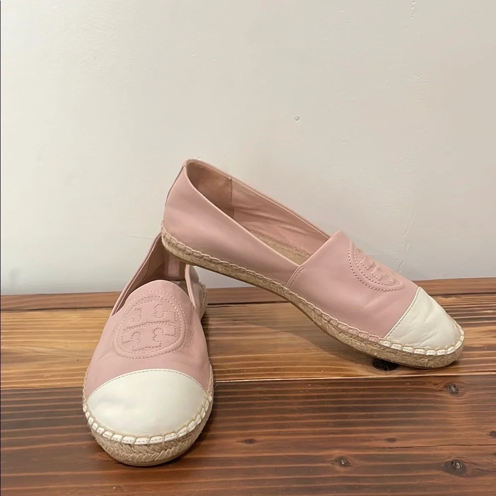 Tory Burch BENTON 2 ESPADRILLE NAPPA LEATHER Seashell Pink /New Ivory Size 8